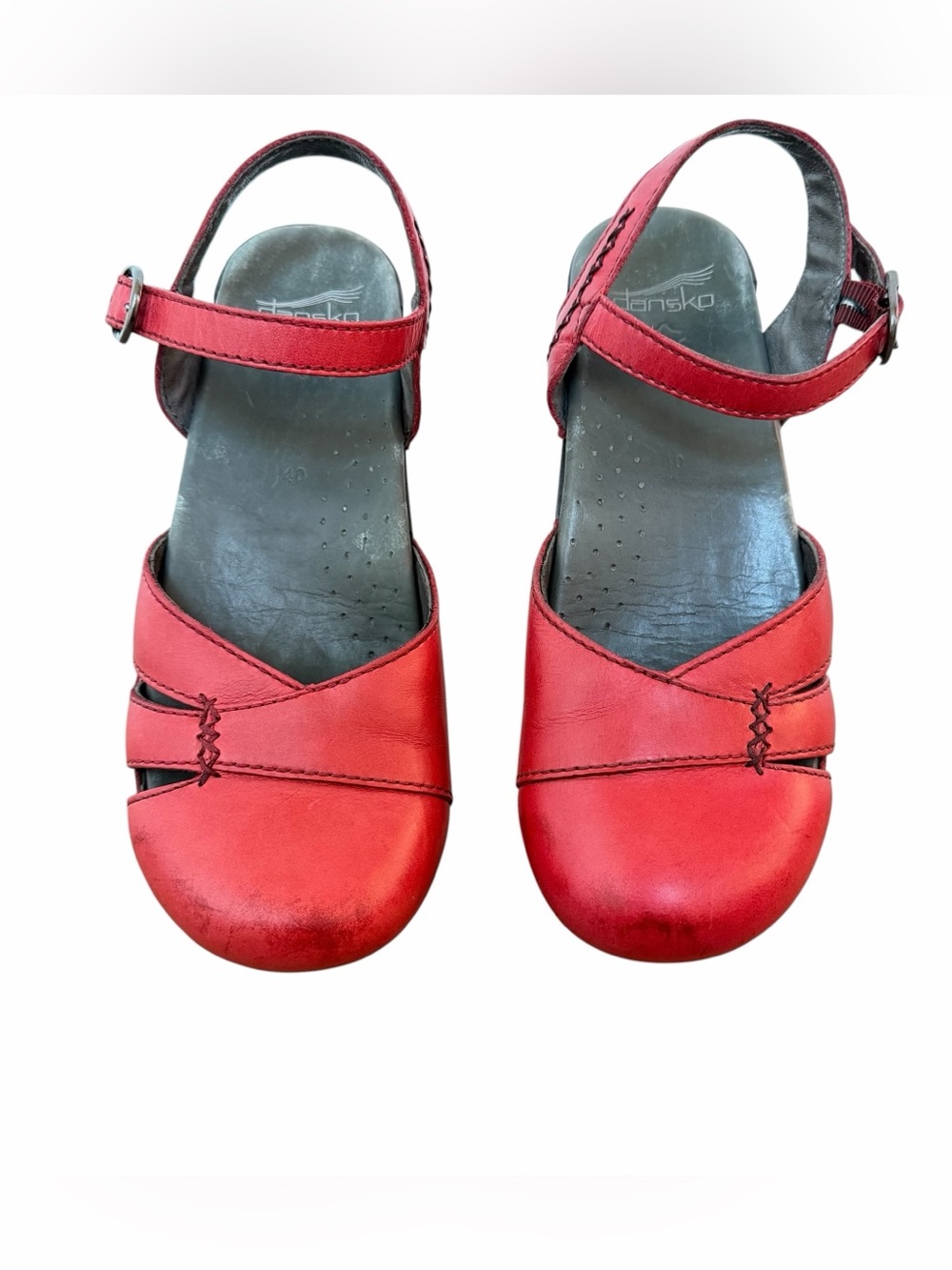 Dansko Margreta Red Leather Mary Jane Clog Strappy Sandals Boho Lagenlook Sz 40